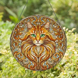 Long Haired Cat Head Curvilinear Tendrils - Home Decor Gift for Cat Lovers Stained Glass Suncatcher