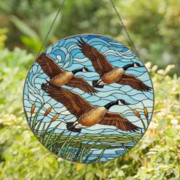 Canada Geese Flight Reeds Cattails - Home Decor Gift for Bird Watchers Stained Glass Suncatcher