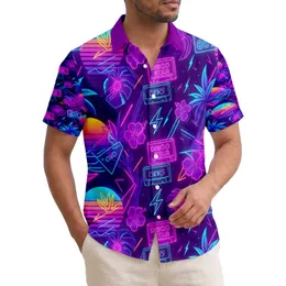 Neon 80s Signs Palm Trees Retro Sunset - Party Lifestyle Hawaiian Shirt