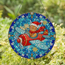 Gingerbread Man Flying Airplane - Christmas Gift for Gingerbread Lover Stained Glass Suncatcher
