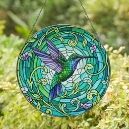 Hummingbird Swirling Currents Botanical Forms - Home Decor Gift for Hummingbird Lover Stained Glass Suncatcher