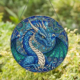 Blue Dragon Scales Horns Amber Eye Celestial Mosaic Stained Glass Home Decor Gift Stained Glass Suncatcher