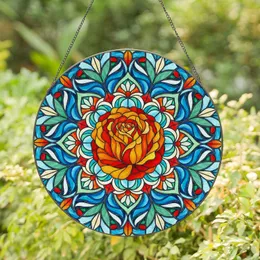Blooming Rose Floral Mandala Leaves - Home Decor Gift for Rose Lover Stained Glass Suncatcher