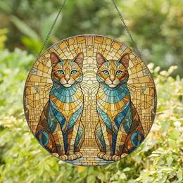 Two Majestic Jewel-Like Cats Facing Geometric Cityscape - Cat Lover Home Decor Gift Stained Glass Suncatcher