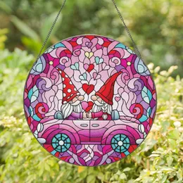 Gnome Couple in Car Sharing Heart with Floating Hearts - Home Decor Gift for Couples Stained Glass Suncatcher