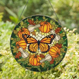 Monarch Butterfly Autumn Wreath - Autumn Home Decor Gift for Butterfly Lovers Stained Glass Suncatcher