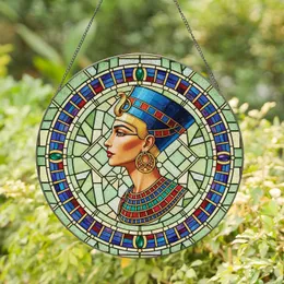 Ancient Egyptian Queen Profile, Nemes Headdress, Jeweled Collar - Home Decor Gift for History Buffs Stained Glass Suncatcher