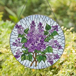 Blossoming Purple Lilac Flowers Emerald Green Leaves Home Decor Gift for Garden Lover Stained Glass Suncatcher