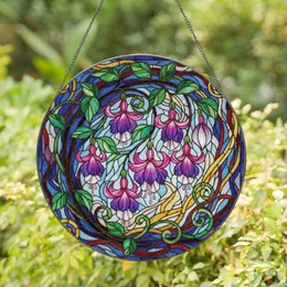 Fuchsia Bell Flowers Ornate Branching Purple Magenta Emerald Vines - Botanical Home Decor Gift Stained Glass Suncatcher