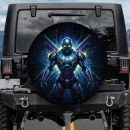 Futuristic Armored Robot Warrior Neon Glow Cybernetic Forms - Sci-Fi Lover Gift Spare Tire Cover