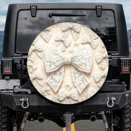 White Lace Bows Cluster Cream Floral Damask - Bridal Shower Gift Spare Tire Cover