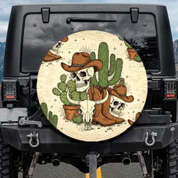 Weathered Skull Cowboy Hat Saguaro Cactus Bull Skull Desert - Western Lifestyle Spare Tire Cover