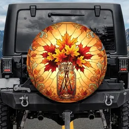 Stained Glass Autumn Maple Leaves Bouquet Mason Jar Foliage - Fall Home Decor Gift Spare Tire Cover