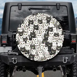 Dense Layered Cartoon Cat Faces Mosaic - Vehicle Accessory for Cat Lovers Spare Tire Cover