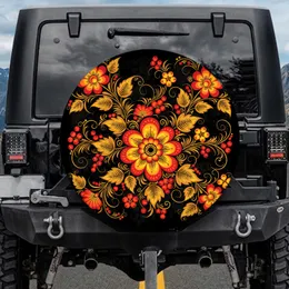 Russian Khokhloma Floral Vine Arrangement - Vehicle Decor Gift for Folk Art Lover Spare Tire Cover