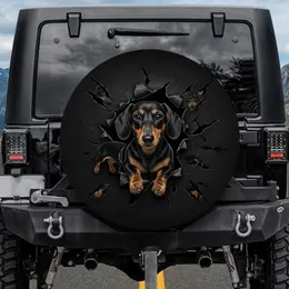 Realistic Black Tan Dachshund Dog Emerges From Tear - Pet Owner Gift Spare Tire Cover