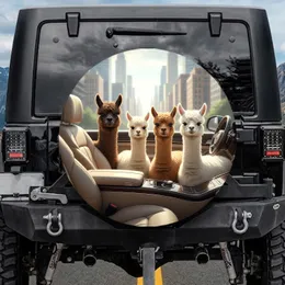 Alpaca Family Modern Vehicle City Skyline - Animal Lover Road Trip Gift Spare Tire Cover