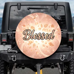 Blessed Script Rose Gold Glitter Peach Pink Black Outline Light Gold - Inspirational Gift Spare Tire Cover