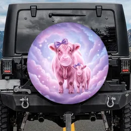Pink Highland Cow Bubblegum Cosmic - Cow Lover Gift Spare Tire Cover