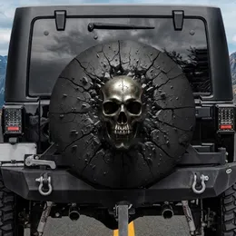 Gritty Realistic Menacing Skull Fractured Concrete Wall Automotive Accessory Gift Spare Tire Cover