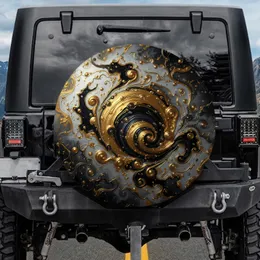 Liquid Marble Metallic Gold Black Grey Swirls - Luxury Auto Accessory Gift Spare Tire Cover