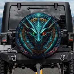 Ancient Dragon Face Glowing Eyes Gold Ornaments Arcane Symbols - Fantasy Lover Gift Spare Tire Cover
