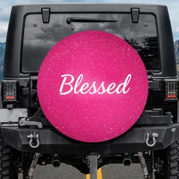 Blessed White Script Light Halo Hot Pink Metallic Rich Depth - Faith Lifestyle Gift Spare Tire Cover
