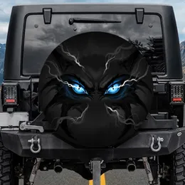 Angry Mischievous Blue Eyes Furrowed Brows - Car Decor Accessory Spare Tire Cover
