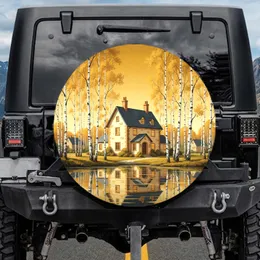 Country House Birch Trees Golden Sky Water - Farmhouse Decor Gift Spare Tire Cover