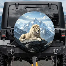 White Maned Lion Alpine Mountain Landscape - Wildlife Lover Gift Spare Tire Cover
