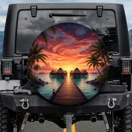 Overwater Bungalows Wooden Boardwalk Tropical Sunset - Travel Essentials Gift Spare Tire Cover