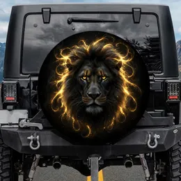 Majestic Black Lion Golden Eyes Ethereal Gold Light - Wildlife Lover Gift Spare Tire Cover