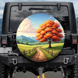 Winding Path Rustic Fence Autumn Tree Wildflowers Hills Countryside - Farmhouse Decor Spare Tire Cover