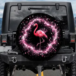 Pink Flamingo Glitter Bokeh Light Trails Black Background - Everyday Wildlife Lover Gift Spare Tire Cover