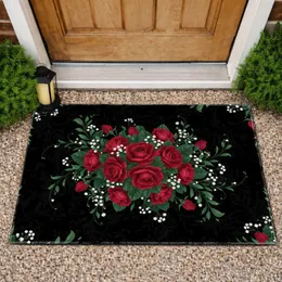 Red Rose Bouquet Baby's Breath Foliage - Home Decor Gift for Rose Lover Doormat