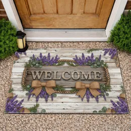 Welcome Sign Wood Planks Lavender Burlap - Home Decor Gift Doormat