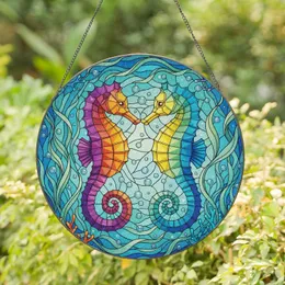 Two Seahorses Coral Seaweed Plants - Home Decor Gift for Ocean Lovers Stained Glass Suncatcher