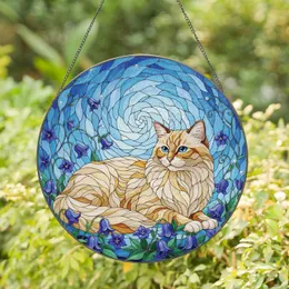 Ragdoll Cat Indigo Bell Flowers Celestial Sky - Home Decor Gift for Cat Lover Stained Glass Suncatcher