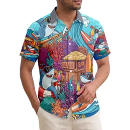 Cartoon Sharks Tropical Coral Reef - Tropical Vacation Gift for Beach Goers Hawaiian Shirt
