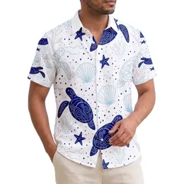 Tropical Sea Turtle Branching Coral Scallop Shell Starfish Seaweed - Wildlife Lover Gift Hawaiian Shirt
