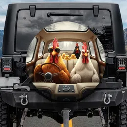Rooster with Sunglasses Car Chicks Luxury Cabin Winter Forest - Road Trip Gift Spare Tire Cover