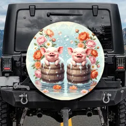 Baby Pigs Bath Bubbles Rustic Barrels Flowers - Farmhouse Decor Gift for Pig Lover Spare Tire Cover