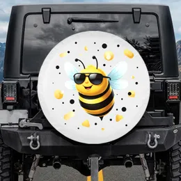 Sunglass Cartoon Bee Geometric Shapes Dots - Everyday Decor Gift for Bee Lover Spare Tire Cover