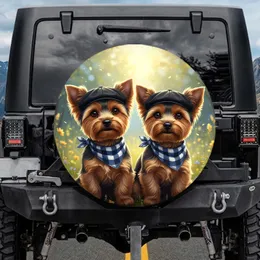 Two Yorkshire Terrier Dogs Flat Caps Bandanas - Dog Lover Gift for Yorkie Owners Spare Tire Cover