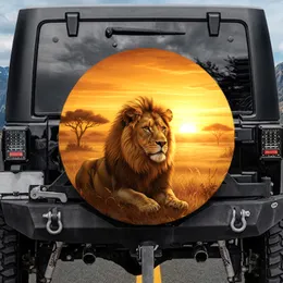 Majestic Resting Male Lion Golden Savanna Grasses African Sunset - Wildlife Lover Gift Spare Tire Cover