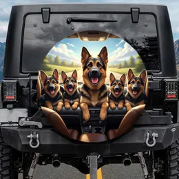 Joyful German Shepherd Dogs Driving Car - Dog Lover Adventure Gift Spare Tire Cover