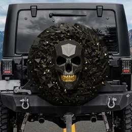 Obsidian Faceted Geometric Skull Gold Teeth Shards Polygons - Everyday Vehicle Accessory Spare Tire Cover