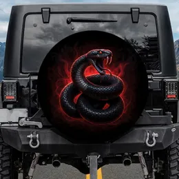 Coiled Black Mamba Snake Fangs Red Eyes Crimson Glow - Exotic Animal Lover Gift Spare Tire Cover