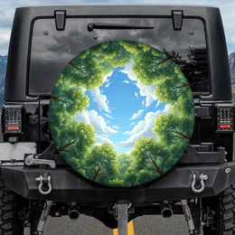 Sunlit Forest Canopy Blue Sky Clouds - Outdoor Lover Gift Spare Tire Cover