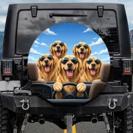 Golden Retrievers Aviator Sunglasses Steering Wheel - Dog Lover Gift Spare Tire Cover